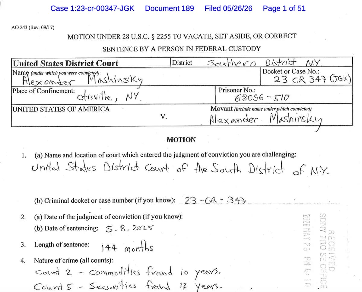 Mashinsky Moves to Vacate 12-Year Sentence as CFTC Greenlights 24/7 Crypto Perps and Wintermute Bridges Polymarket-Kalshi