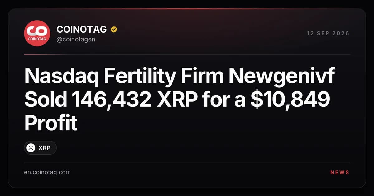 Nasdaq Fertility Firm Newgenivf Sold 146,432 XRP for a $10,849 Profit