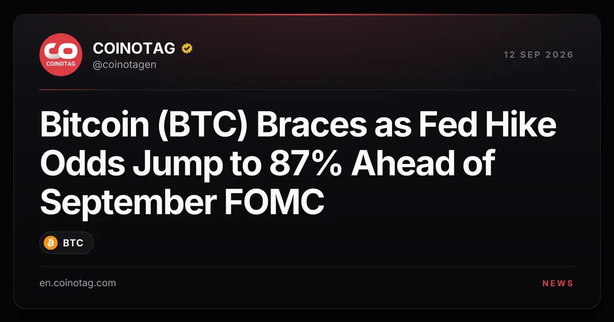 Bitcoin (BTC) Braces as Fed Hike Odds Jump to 87% Ahead of September FOMC