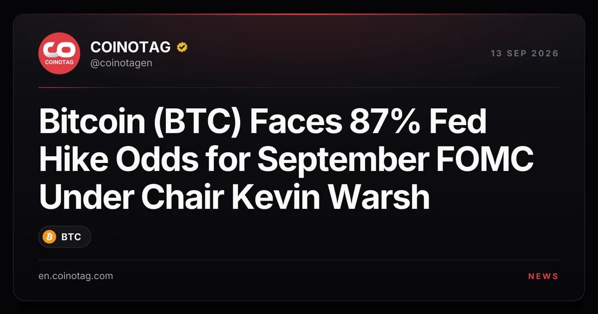 Bitcoin (BTC) Faces 87% Fed Hike Odds for September FOMC Under Chair Kevin Warsh