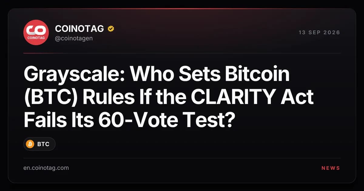 Grayscale: Who Sets Bitcoin (BTC) Rules If the CLARITY Act Fails Its 60-Vote Test?