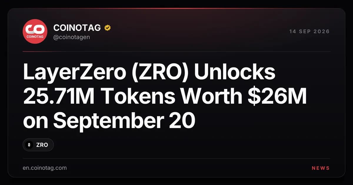 LayerZero (ZRO) Unlocks 25.71M Tokens Worth $26M on September 20