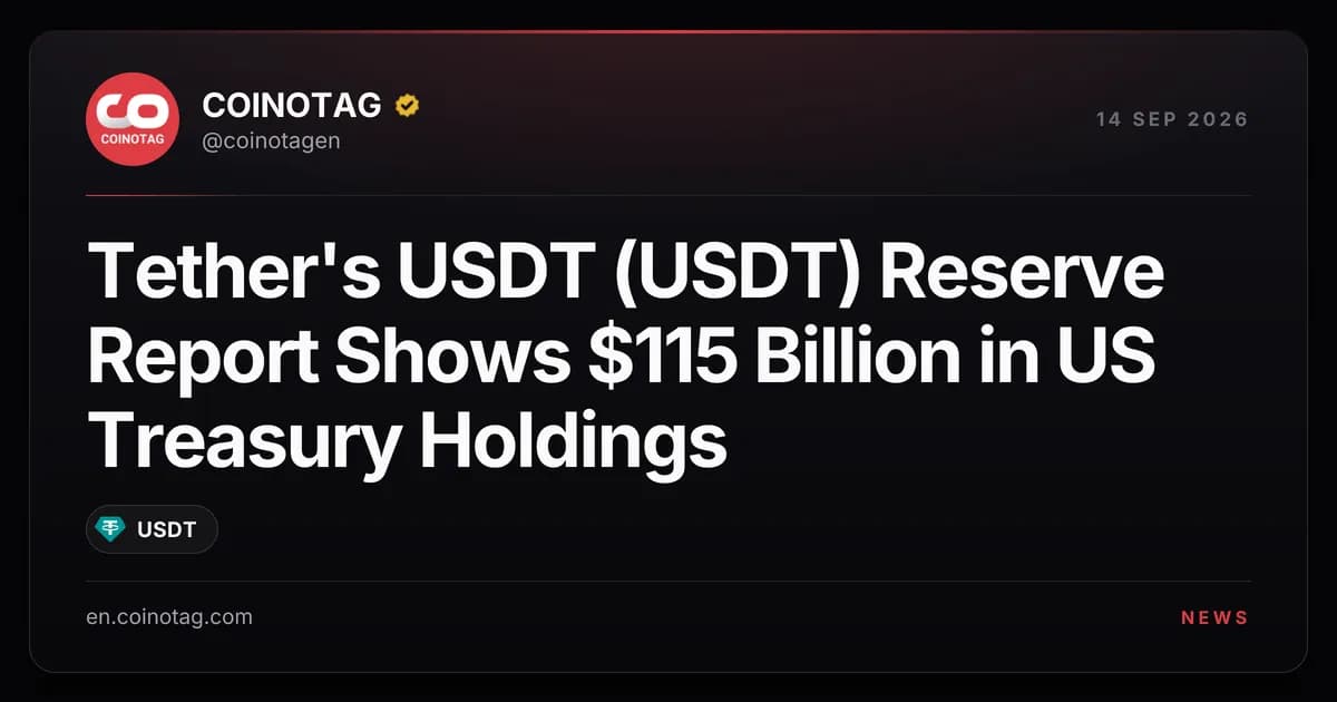 Tether's USDT (USDT) Reserve Report Shows $115 Billion in US Treasury Holdings