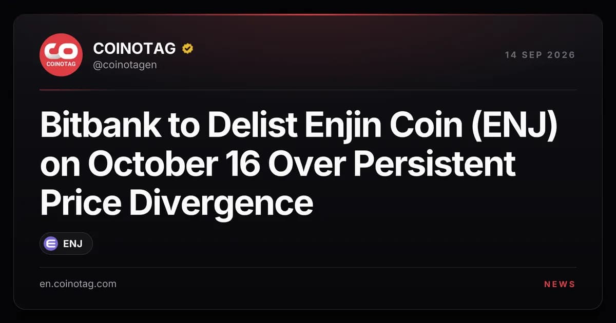 Bitbank to Delist Enjin Coin (ENJ) on October 16 Over Persistent Price Divergence