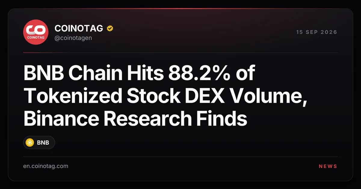 BNB Chain Hits 88.2% of Tokenized Stock DEX Volume, Binance Research Finds