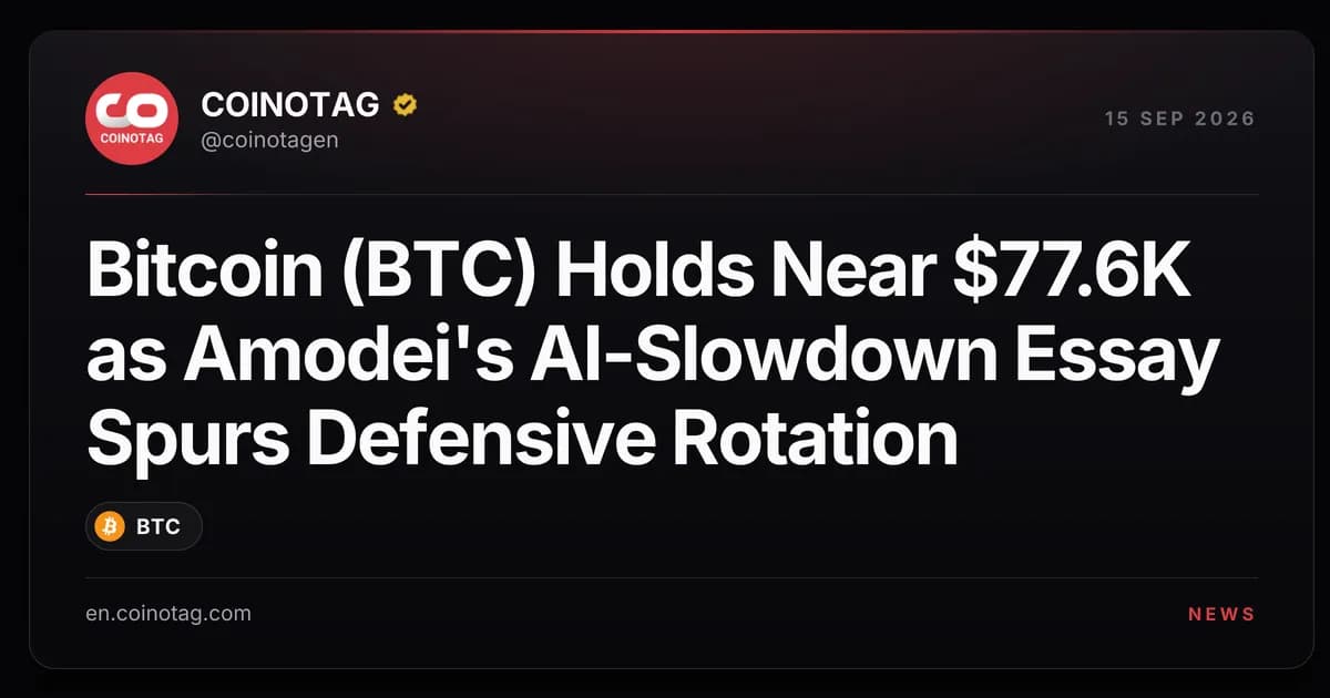 Bitcoin (BTC) Holds Near $77.6K as Amodei's AI-Slowdown Essay Spurs Defensive Rotation