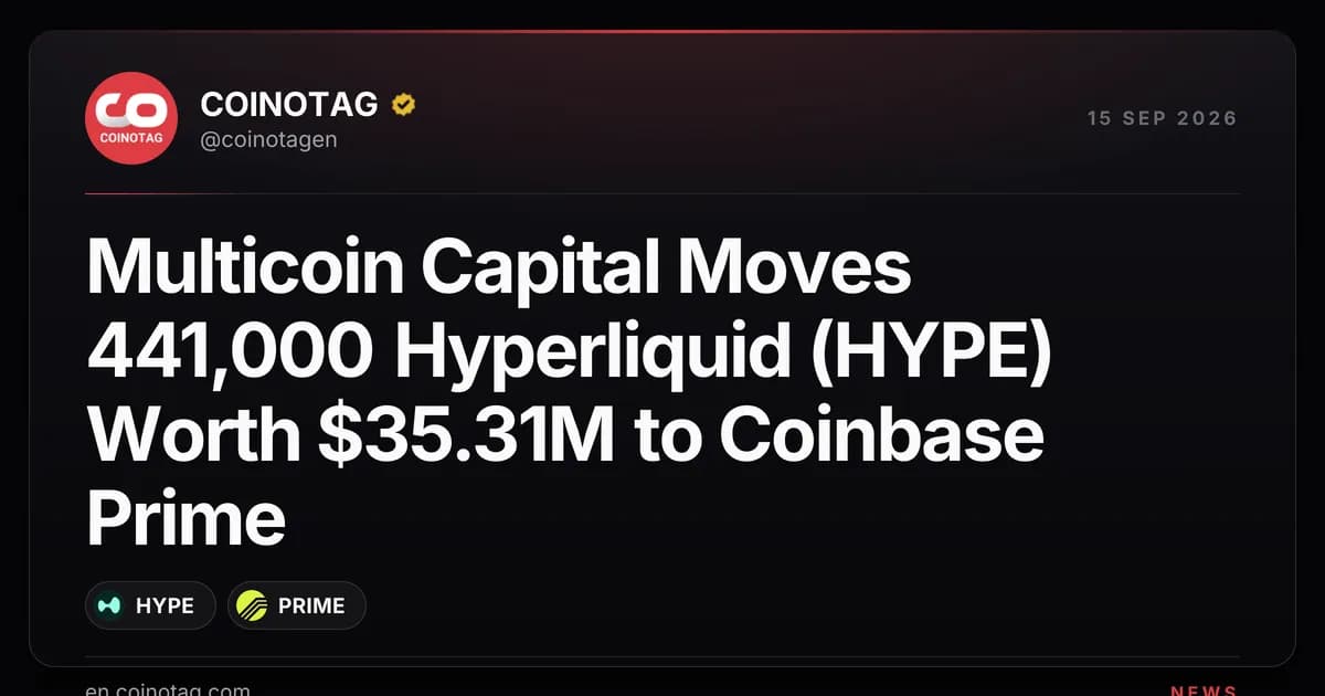 Multicoin Capital Moves 441,000 Hyperliquid (HYPE) Worth $35.31M to Coinbase Prime
