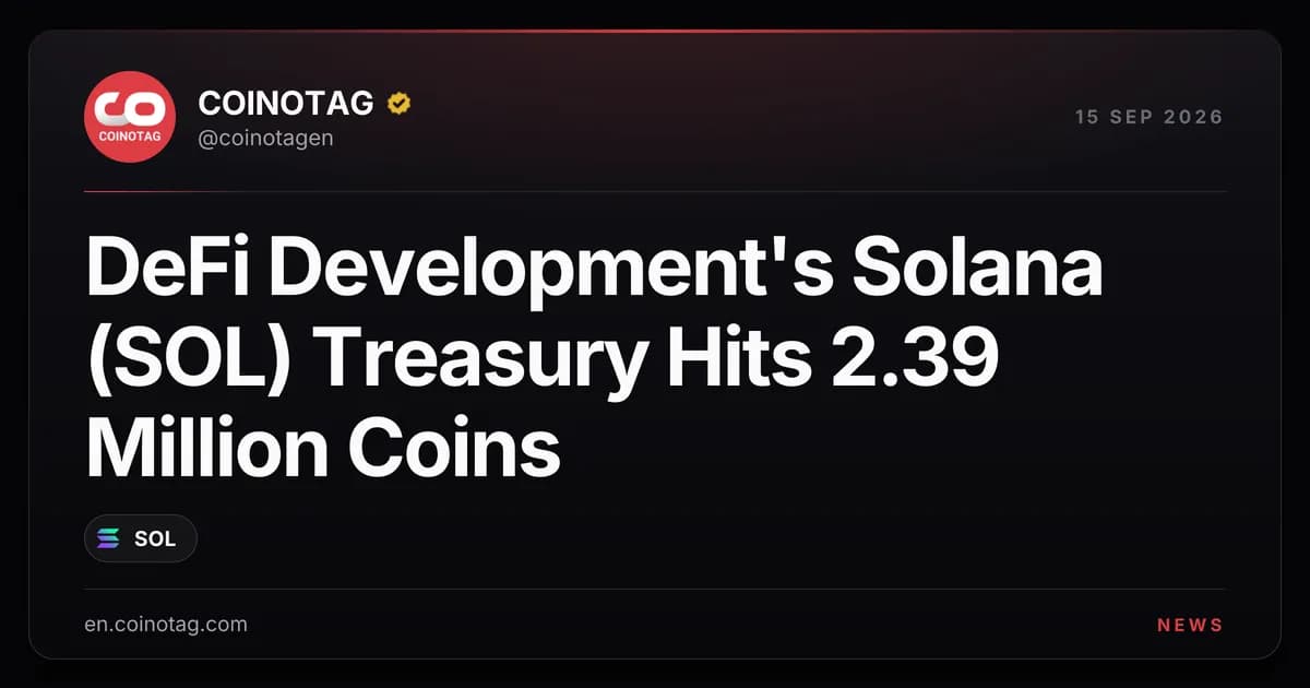 DeFi Development's Solana (SOL) Treasury Hits 2.39 Million Coins