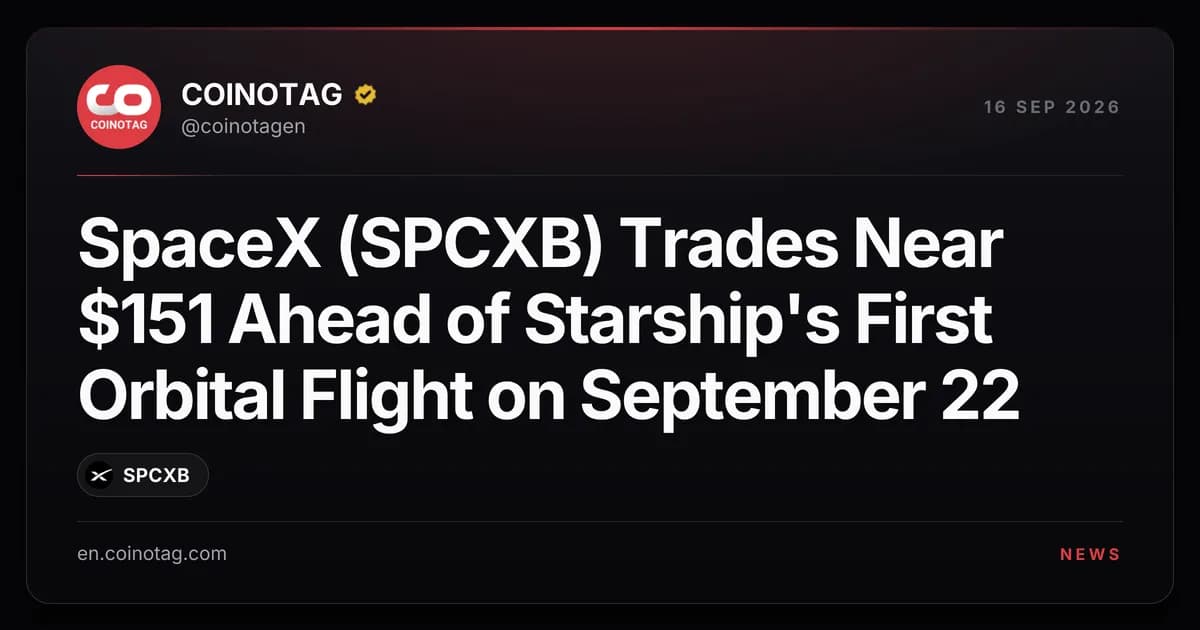 SpaceX (SPCXB) Trades Near $151 Ahead of Starship's First Orbital Flight on September 22