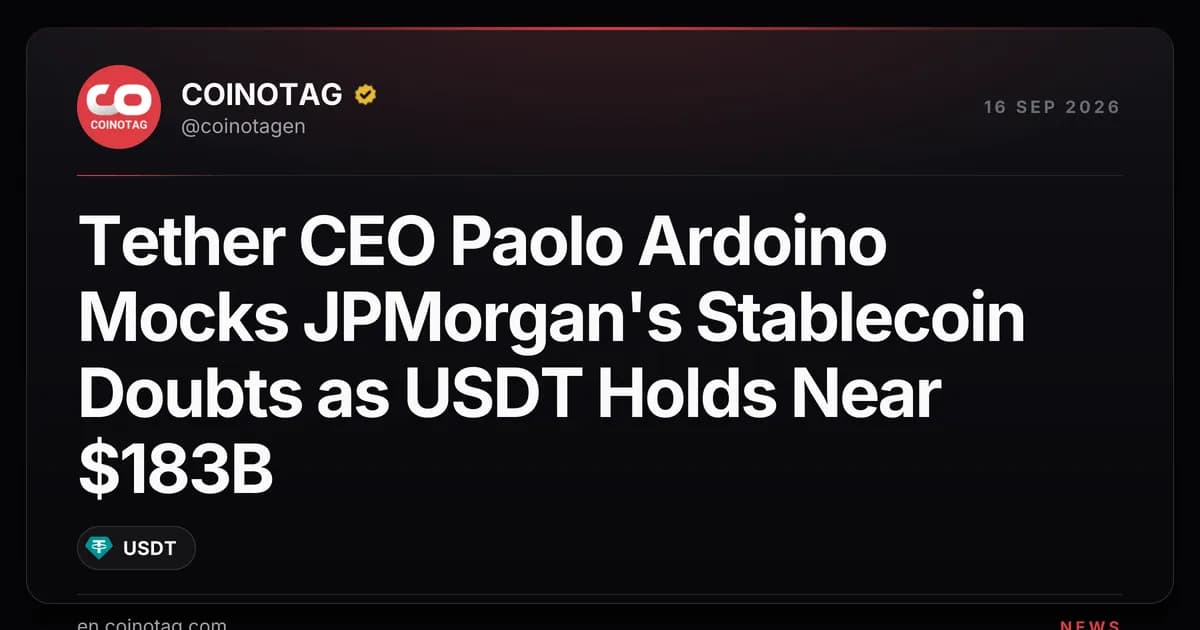 Tether CEO Paolo Ardoino Mocks JPMorgan's Stablecoin Doubts as USDT Holds Near $183B