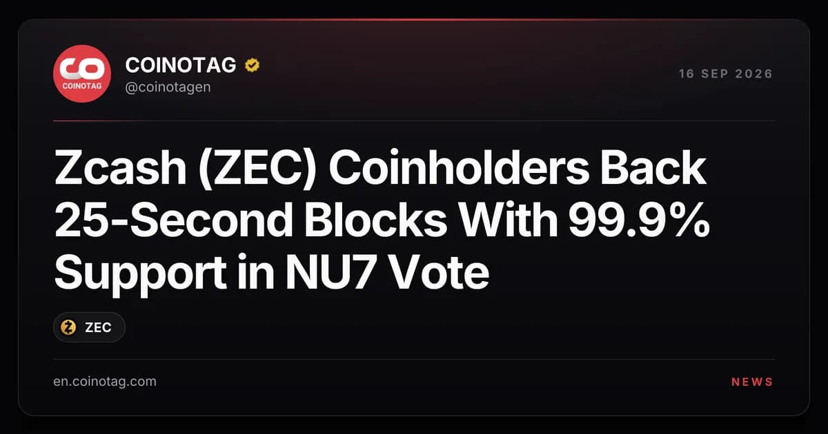 Zcash (ZEC) Coinholders Back 25-Second Blocks With 99.9% Support in NU7 Vote