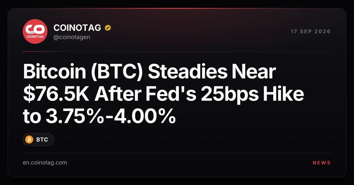 Bitcoin (BTC) Steadies Near $76.5K After Fed's 25bps Hike to 3.75%-4.00%