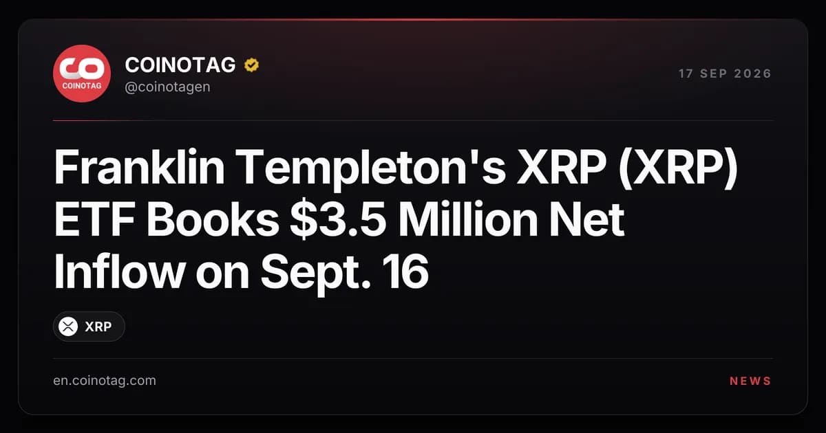 Franklin Templeton's XRP (XRP) ETF Books $3.5 Million Net Inflow on Sept. 16