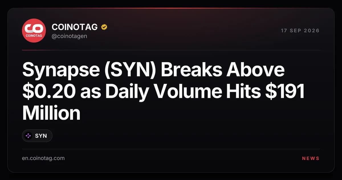 Synapse (SYN) Breaks Above $0.20 as Daily Volume Hits $191 Million