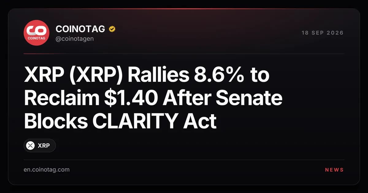 XRP (XRP) Rallies 8.6% to Reclaim $1.40 After Senate Blocks CLARITY Act