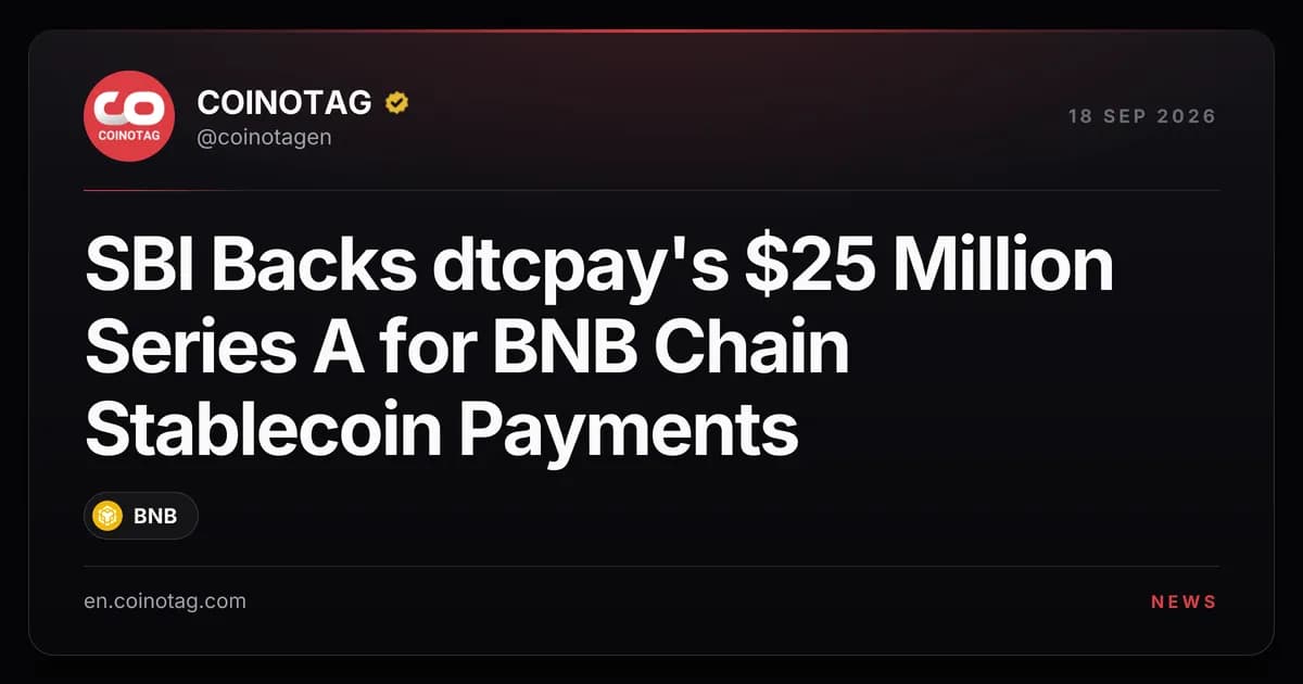 SBI Backs dtcpay's $25 Million Series A for BNB Chain Stablecoin Payments