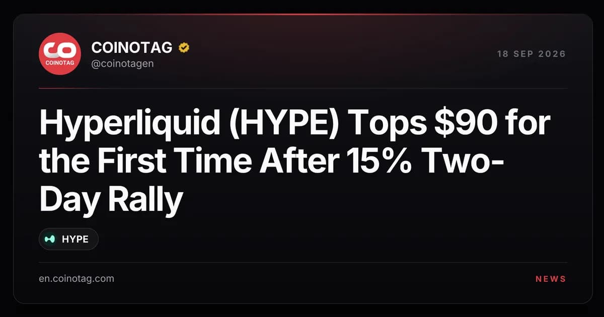 Hyperliquid (HYPE) Tops $90 for the First Time After 15% Two-Day Rally