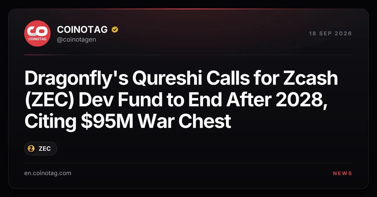 Dragonfly's Qureshi Calls for Zcash (ZEC) Dev Fund to End After 2028, Citing $95M War Chest