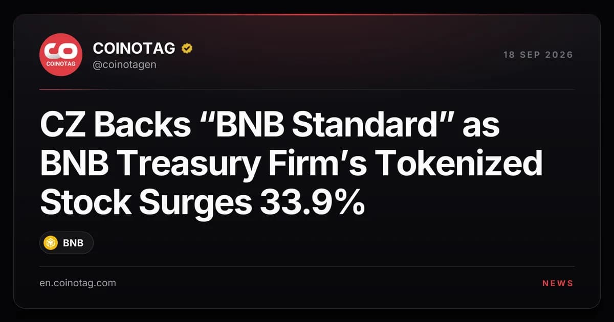 CZ Backs “BNB Standard” as BNB Treasury Firm’s Tokenized Stock Surges 33.9%