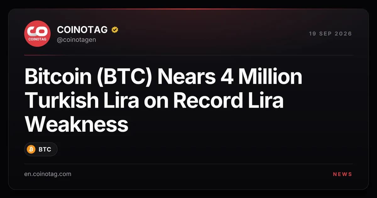 Bitcoin (BTC) Nears 4 Million Turkish Lira on Record Lira Weakness