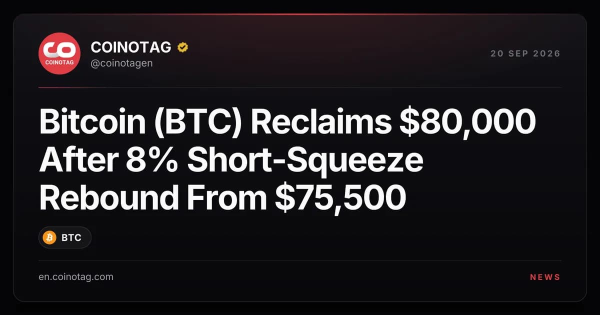 Bitcoin (BTC) Reclaims $80,000 After 8% Short-Squeeze Rebound From $75,500