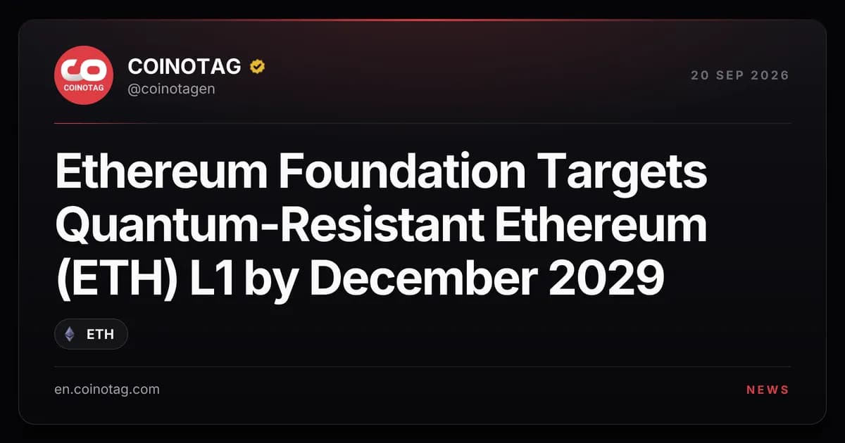 Ethereum Foundation Targets Quantum-Resistant Ethereum (ETH) L1 by December 2029