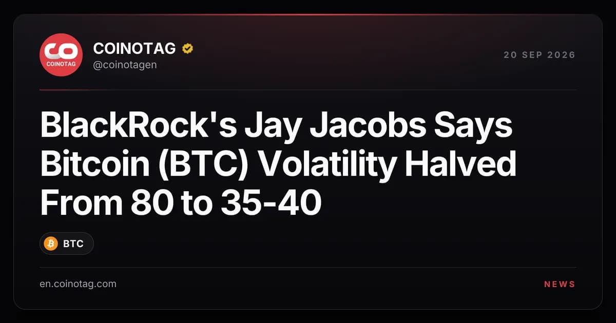 BlackRock's Jay Jacobs Says Bitcoin (BTC) Volatility Halved From 80 to 35-40