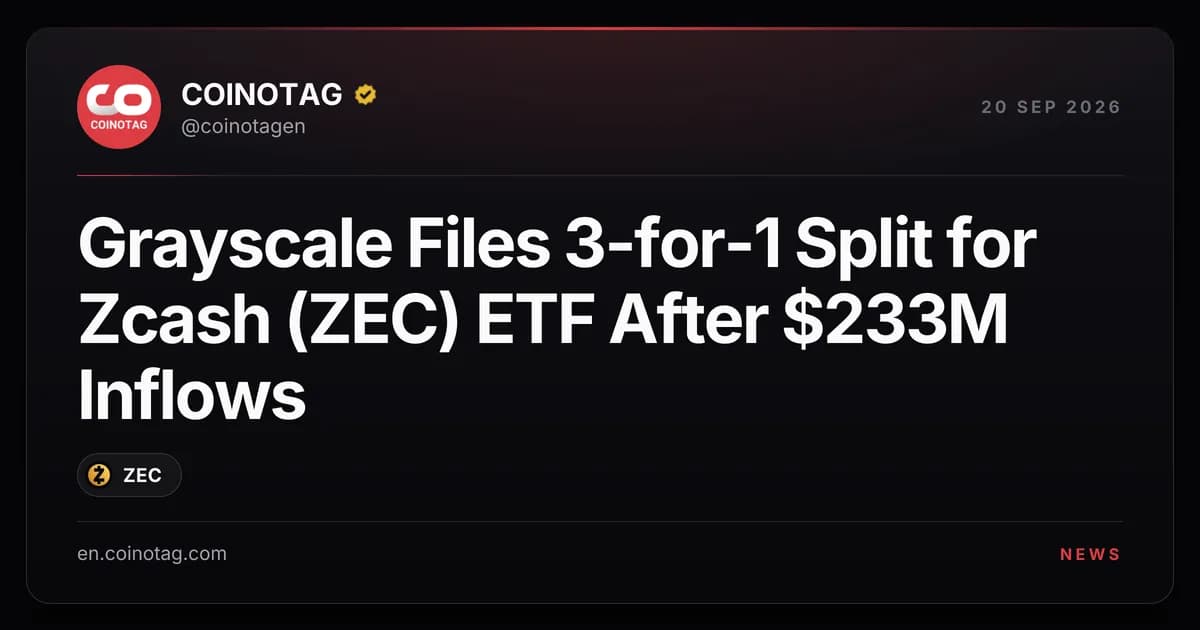 Grayscale Files 3-for-1 Split for Zcash (ZEC) ETF After $233M Inflows