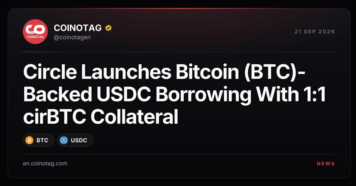 Circle Launches Bitcoin (BTC)-Backed USDC Borrowing With 1:1 cirBTC Collateral
