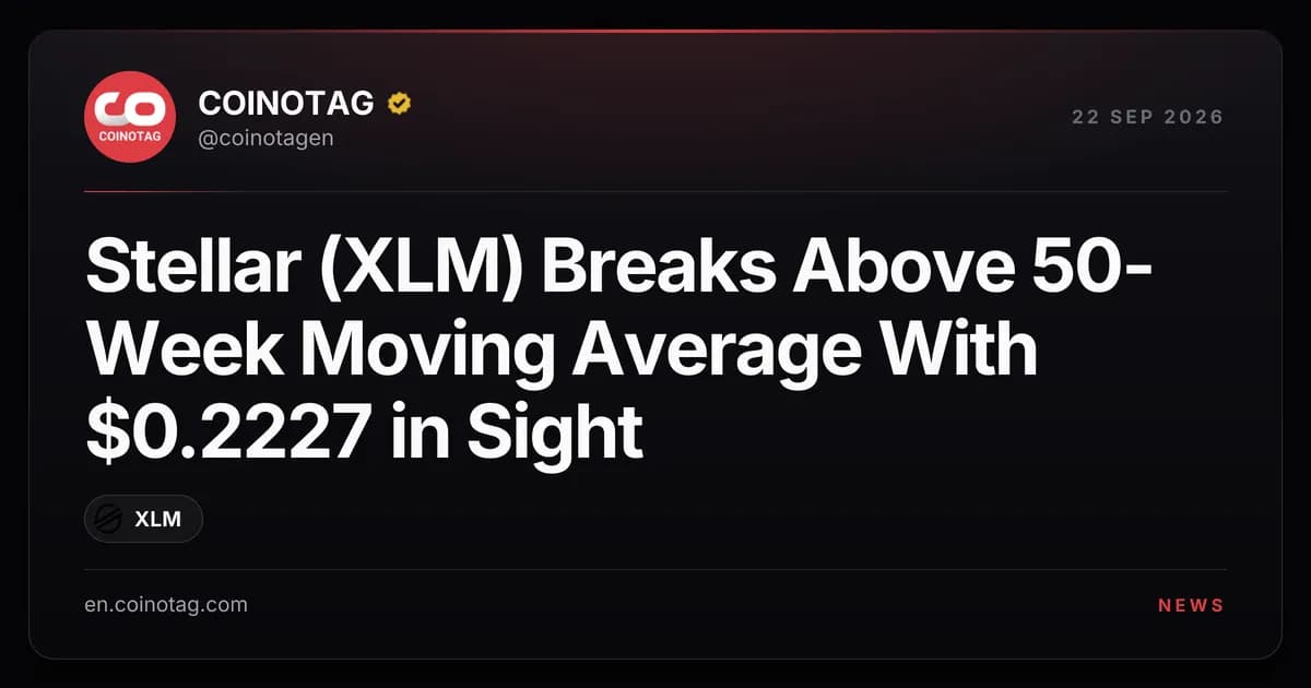 Stellar (XLM) Breaks Above 50-Week Moving Average With $0.2227 in Sight