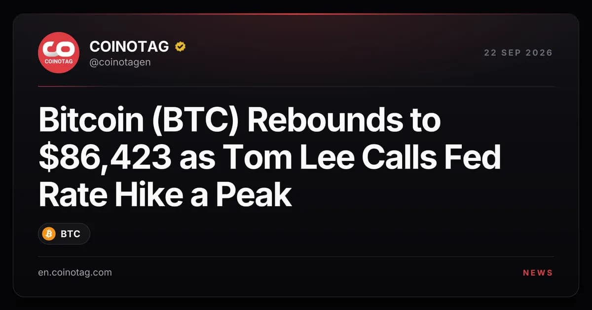 Bitcoin (BTC) Rebounds to $86,423 as Tom Lee Calls Fed Rate Hike a Peak