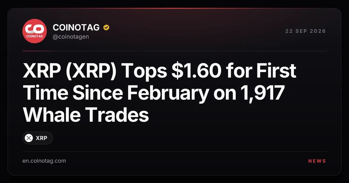 XRP (XRP) Tops $1.60 for First Time Since February on 1,917 Whale Trades