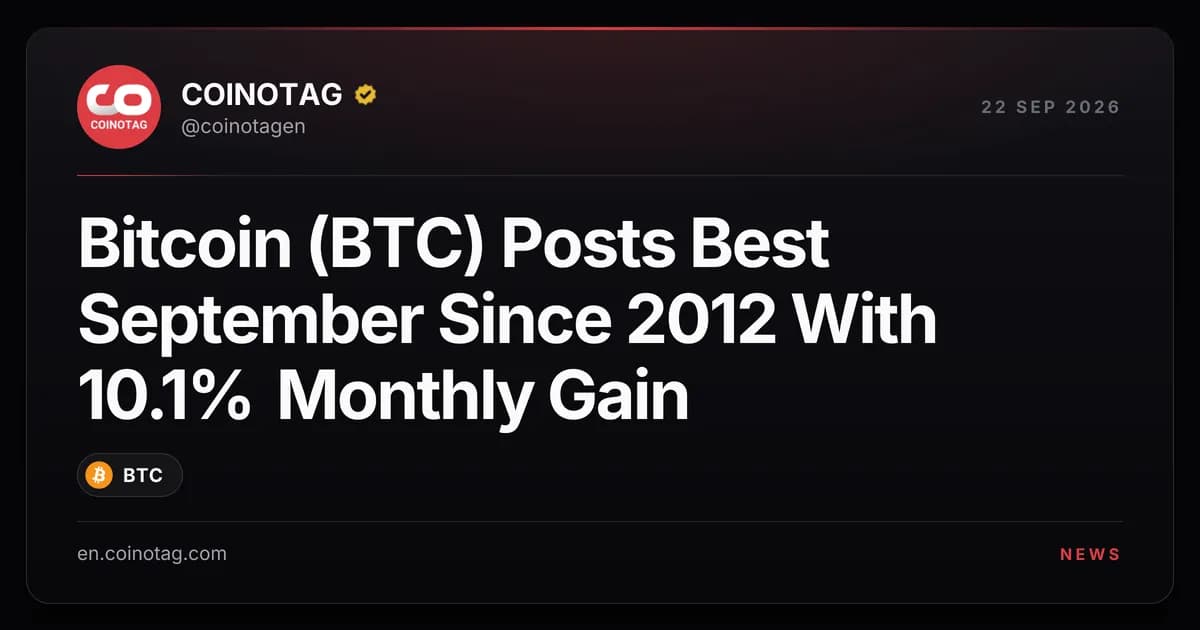 Bitcoin (BTC) Posts Best September Since 2012 With 10.1% Monthly Gain