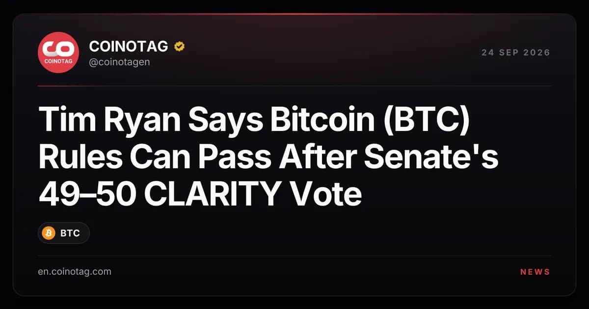 Tim Ryan Says Bitcoin (BTC) Rules Can Pass After Senate's 49–50 CLARITY Vote