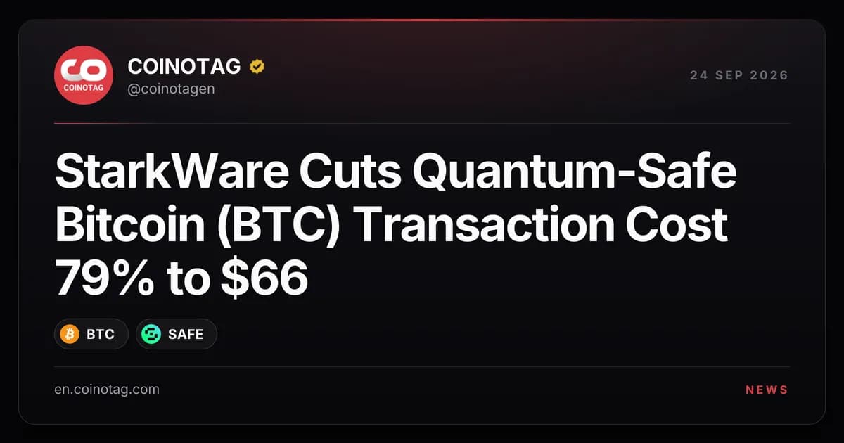StarkWare Cuts Quantum-Safe Bitcoin (BTC) Transaction Cost 79% to $66
