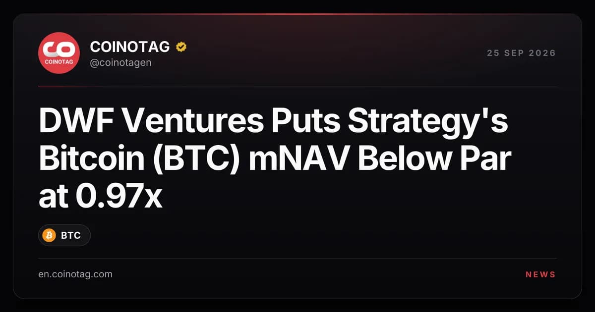 DWF Ventures Puts Strategy's Bitcoin (BTC) mNAV Below Par at 0.97x