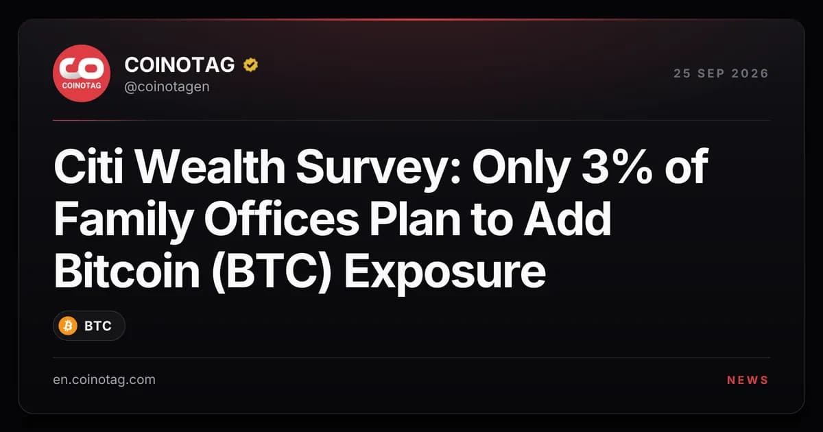 Citi Wealth Survey: Only 3% of Family Offices Plan to Add Bitcoin (BTC) Exposure
