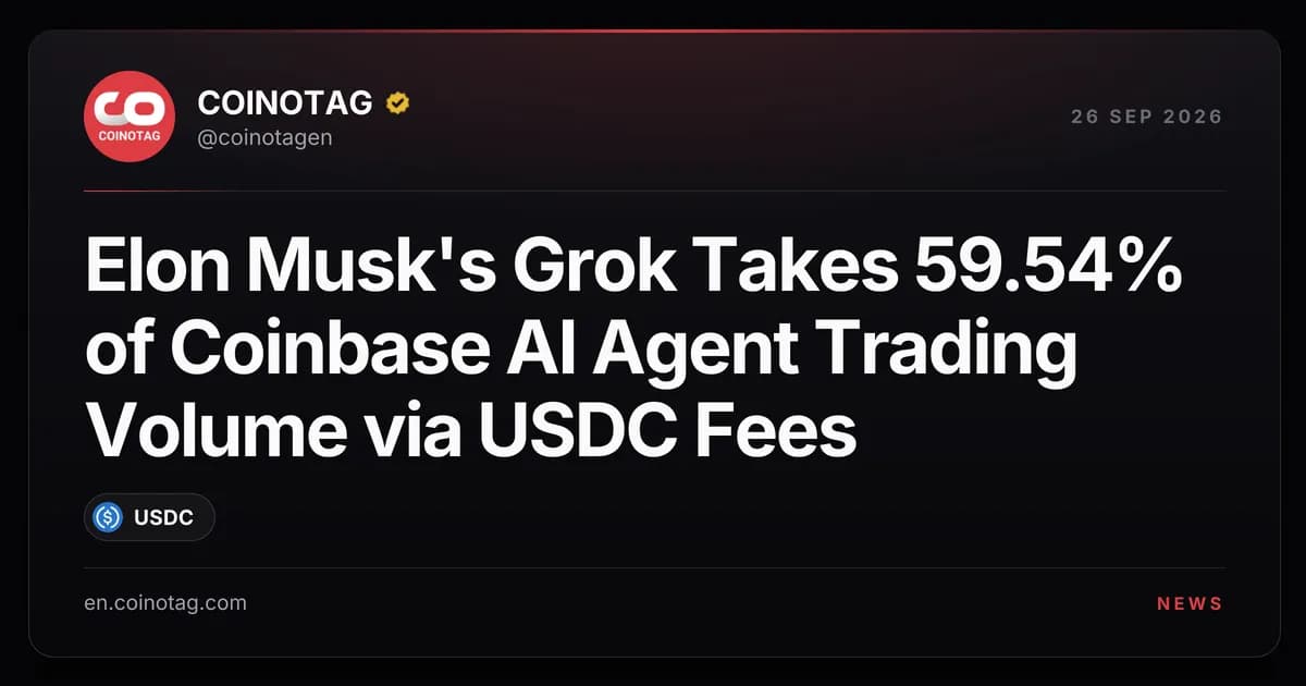 Elon Musk's Grok Takes 59.54% of Coinbase AI Agent Trading Volume via USDC Fees