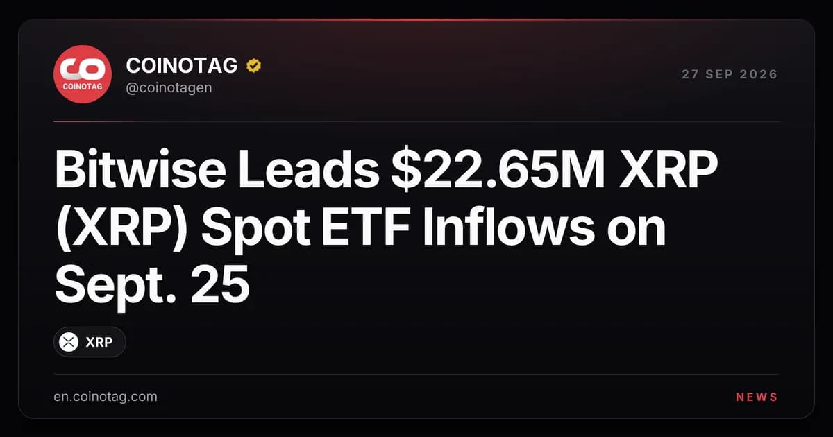 Bitwise Leads $22.65M XRP (XRP) Spot ETF Inflows on Sept. 25