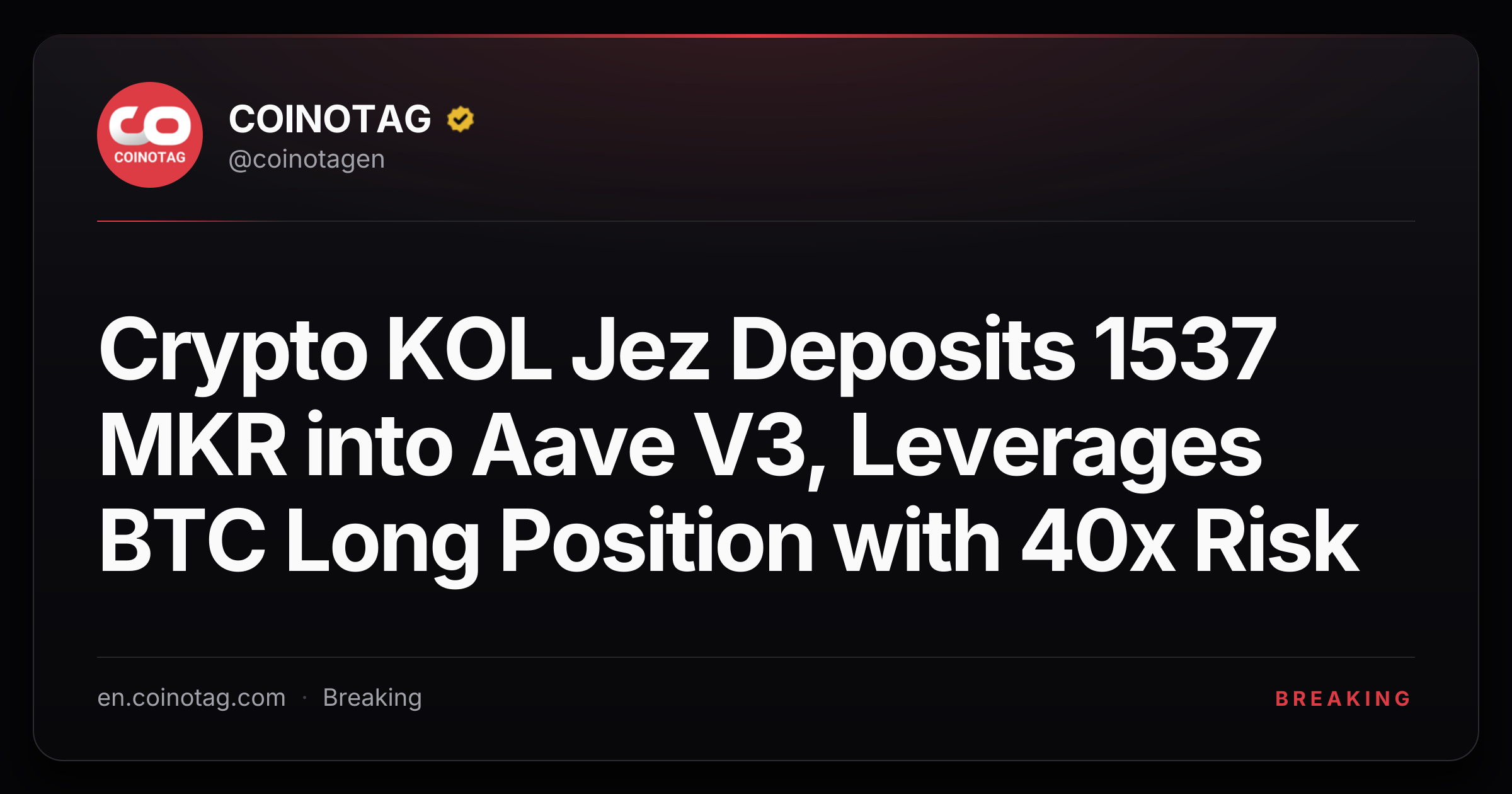 Crypto KOL Jez Deposits 1537 MKR into Aave V3, Leverages BTC Long ...