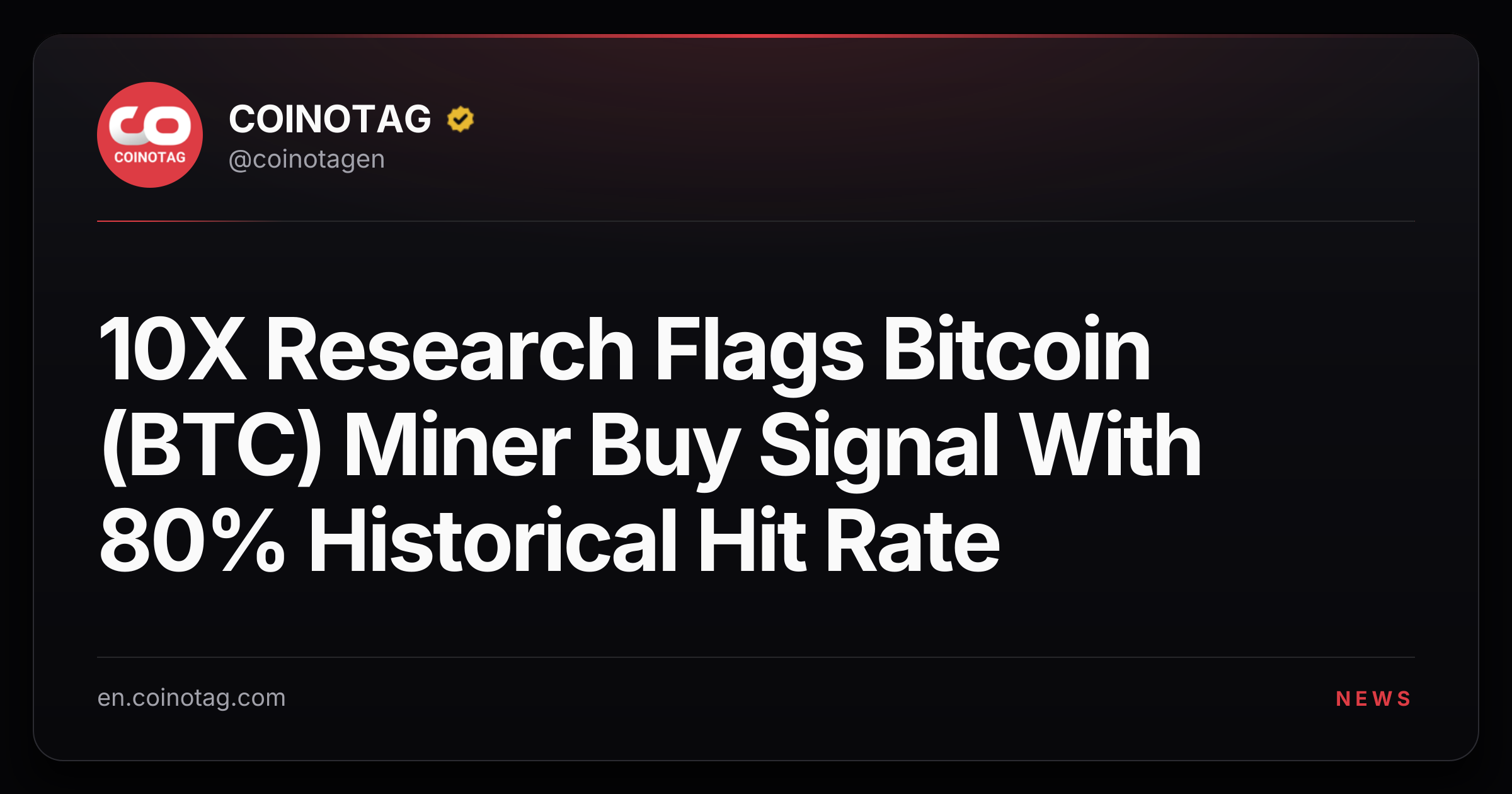 10X Research Flags Bitcoin (BTC) Miner Buy Signal With 80% Historical Hit Rate