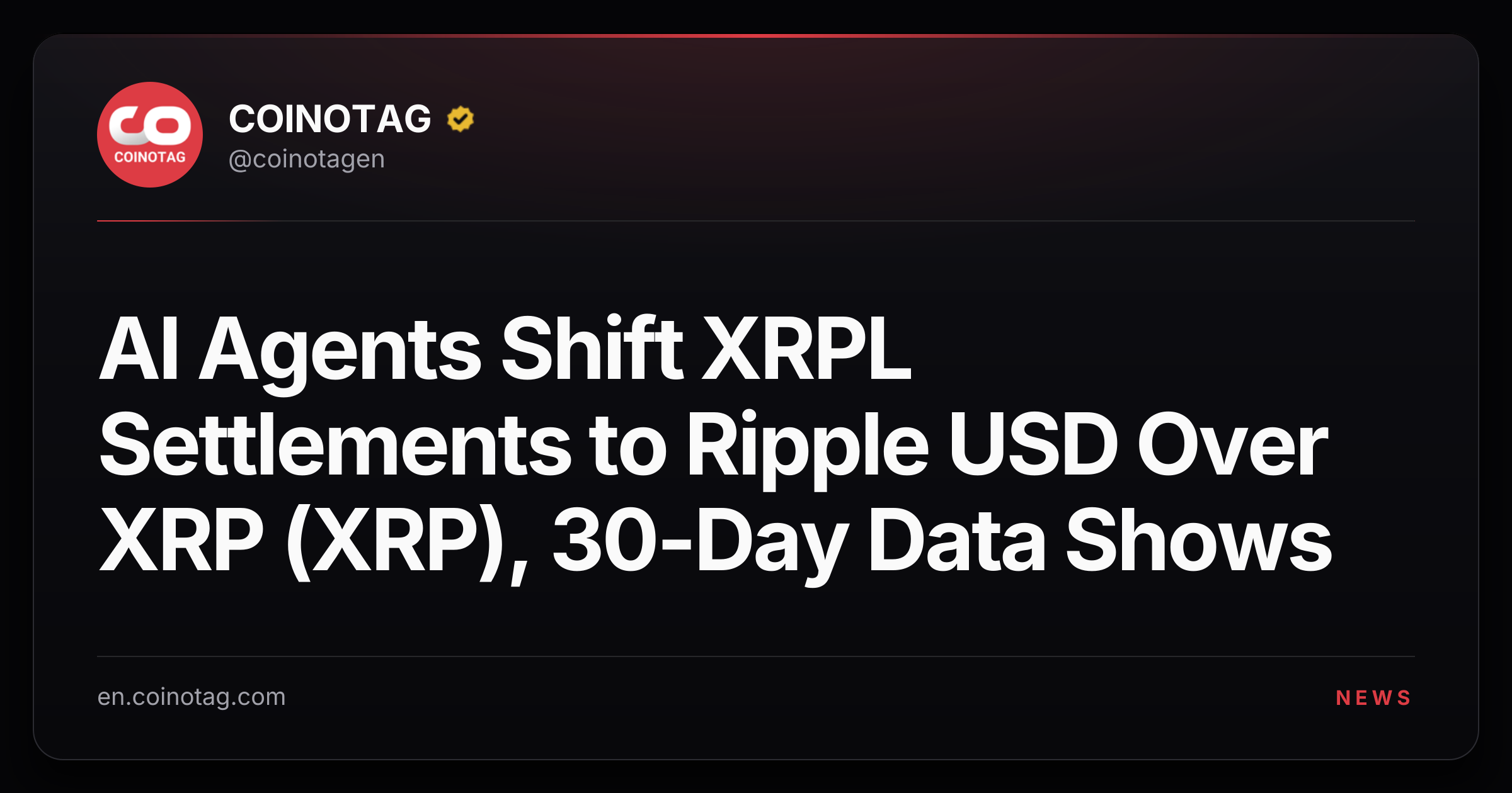 AI Agents Shift XRPL Settlements to Ripple USD Over XRP (XRP), 30-Day Data Shows