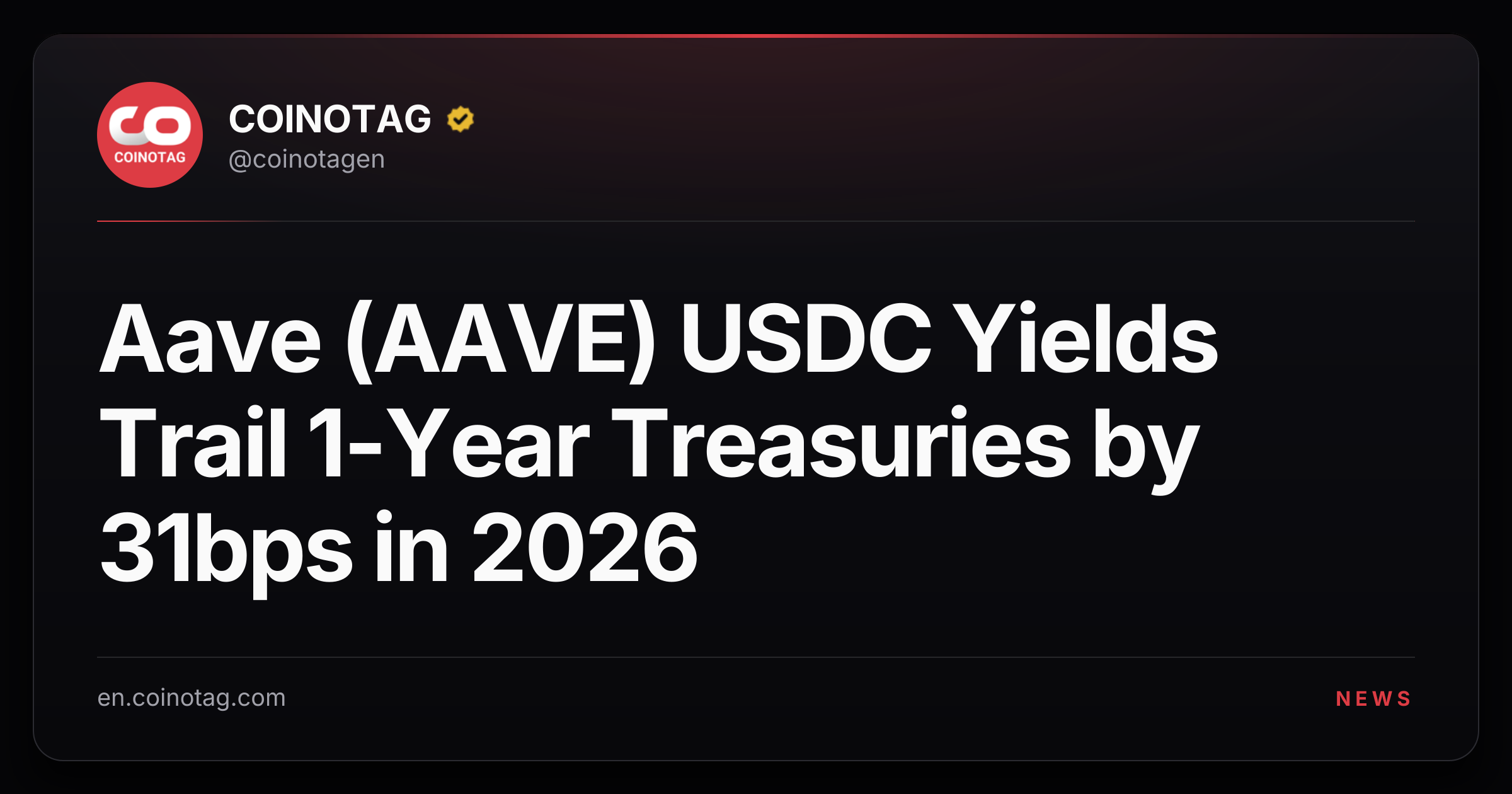 Aave (AAVE) USDC Yields Trail 1-Year Treasuries by 31bps in 2026