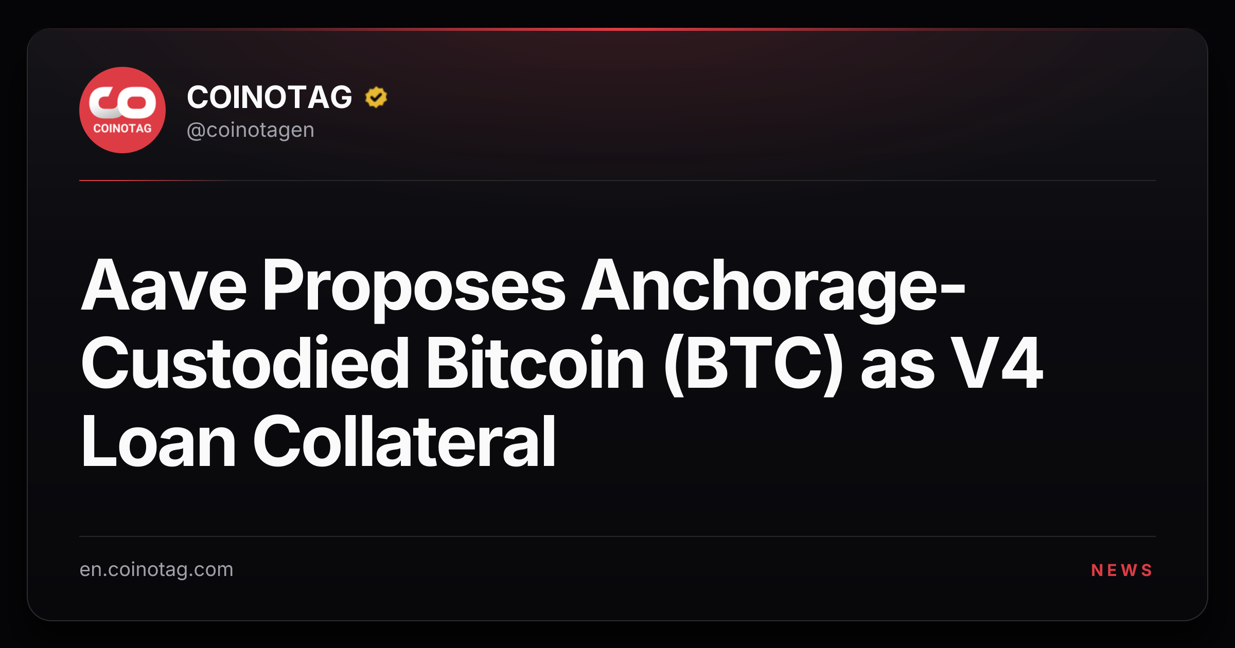 Aave Proposes Anchorage-Custodied Bitcoin (BTC) as V4 Loan Collateral