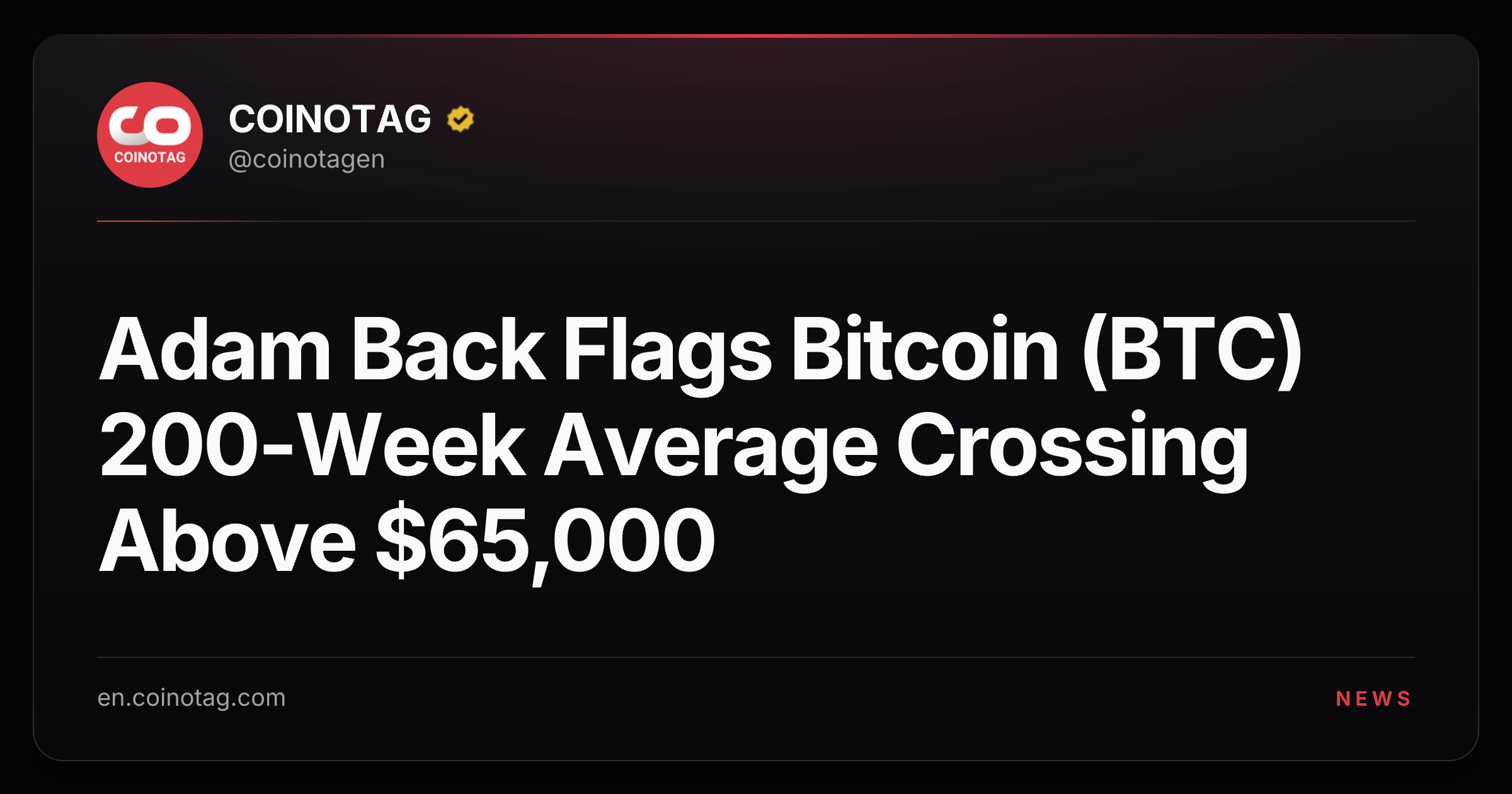 Adam Back Flags Bitcoin (BTC) 200-Week Average Crossing Above $65,000