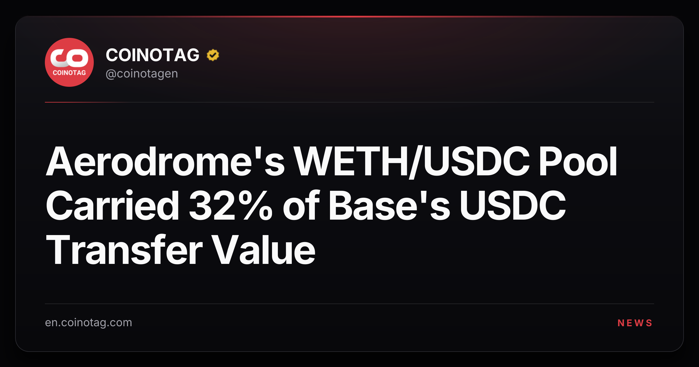 Aerodrome's WETH/USDC Pool Carried 32% of Base's USDC Transfer Value