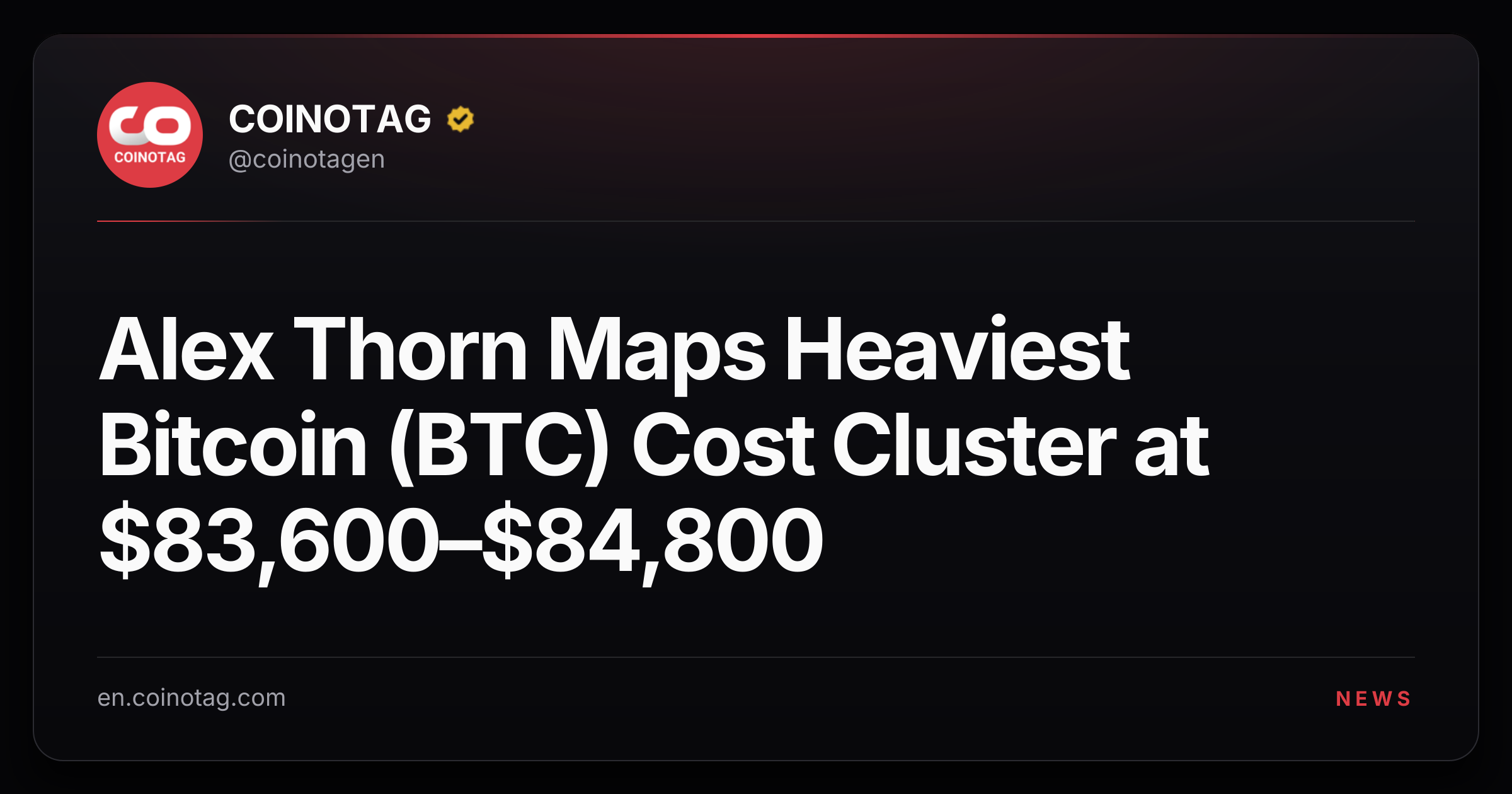 Alex Thorn Maps Heaviest Bitcoin (BTC) Cost Cluster at $83,600–$84,800