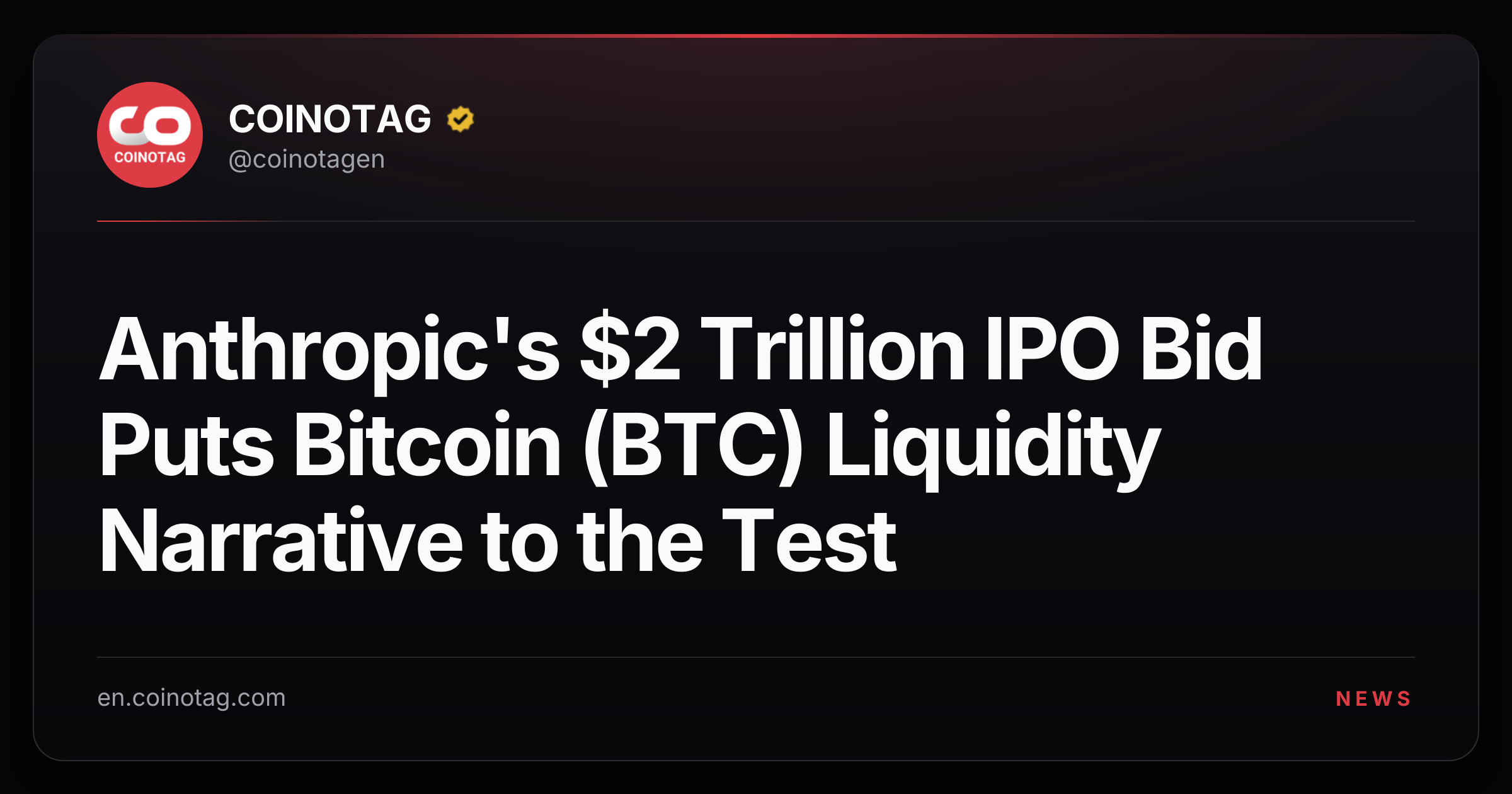 Anthropic's $2 Trillion IPO Bid Puts Bitcoin (BTC) Liquidity Narrative to the Test