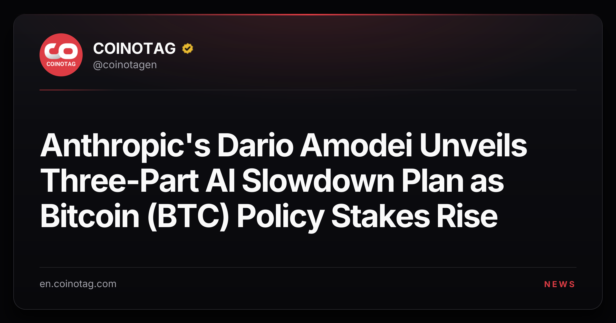 Anthropic's Dario Amodei Unveils Three-Part AI Slowdown Plan as Bitcoin (BTC) Policy Stakes Rise
