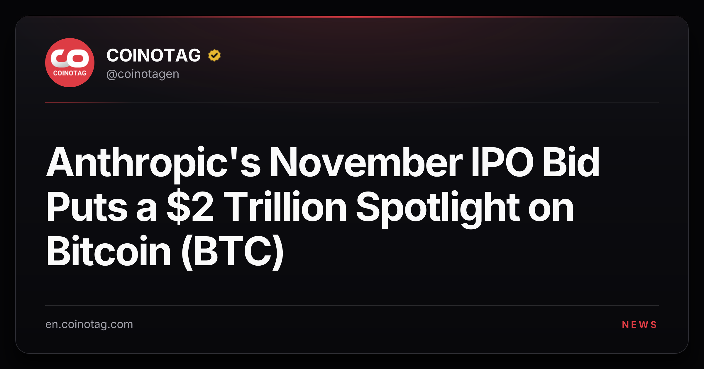 Anthropic's November IPO Bid Puts a $2 Trillion Spotlight on Bitcoin (BTC)